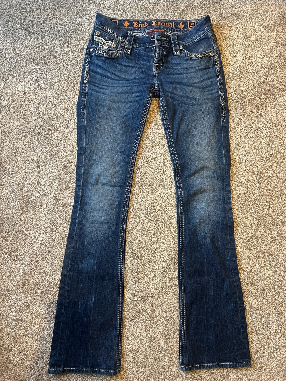 Rock Revival Women's Blue Flare Jeans with Embroidered Accents